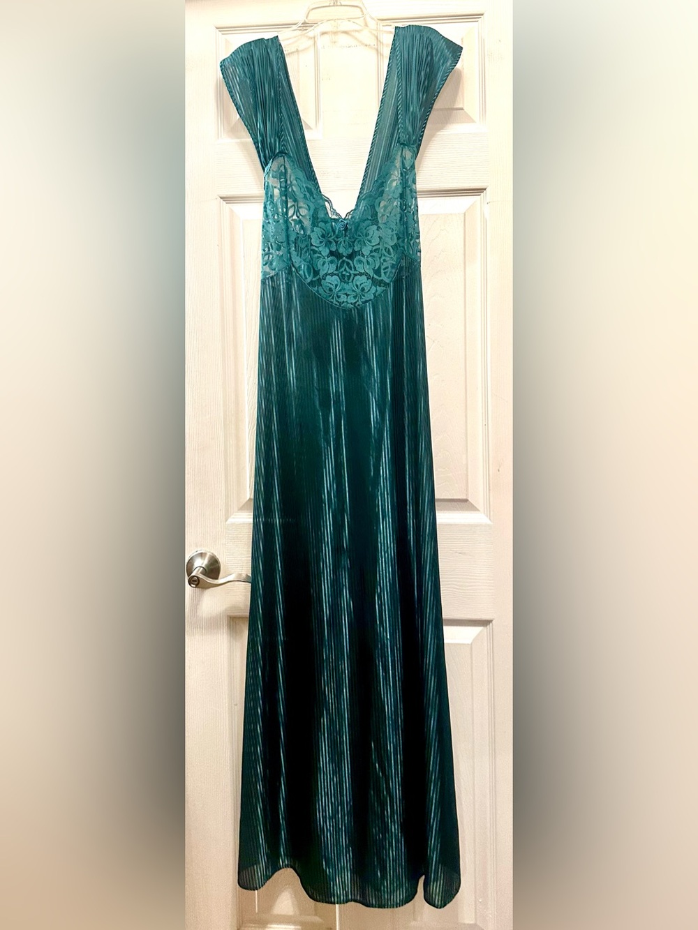 Petra Fashions Teal Pleated Velvet Maxi Skirt with Lace Yoke